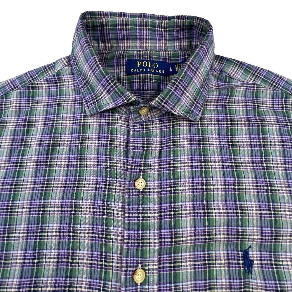 Vintage Polo Ralph Lauren Shirt Mens Large Plaid Oxford Button Up Preppy